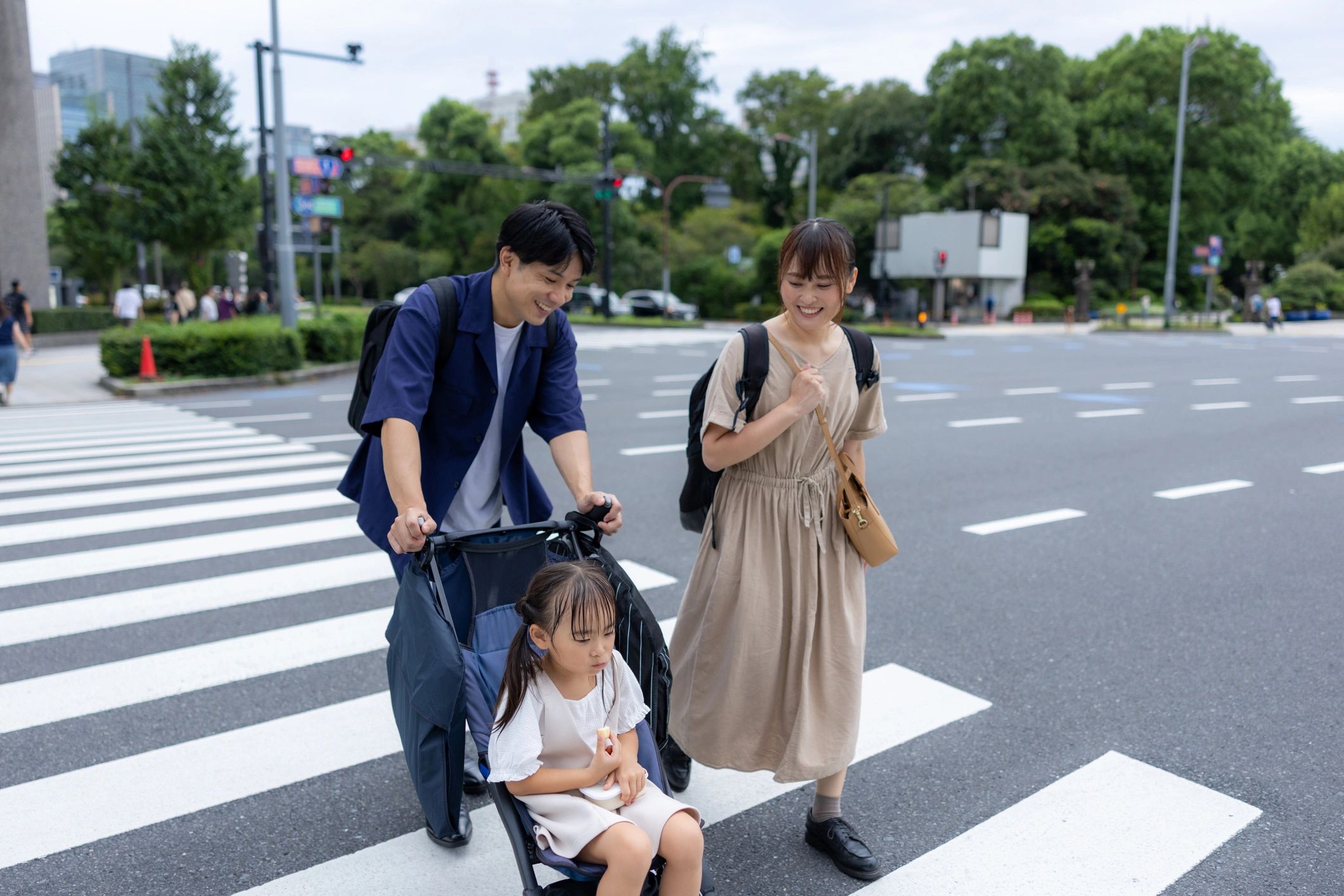 Family walking together in the city