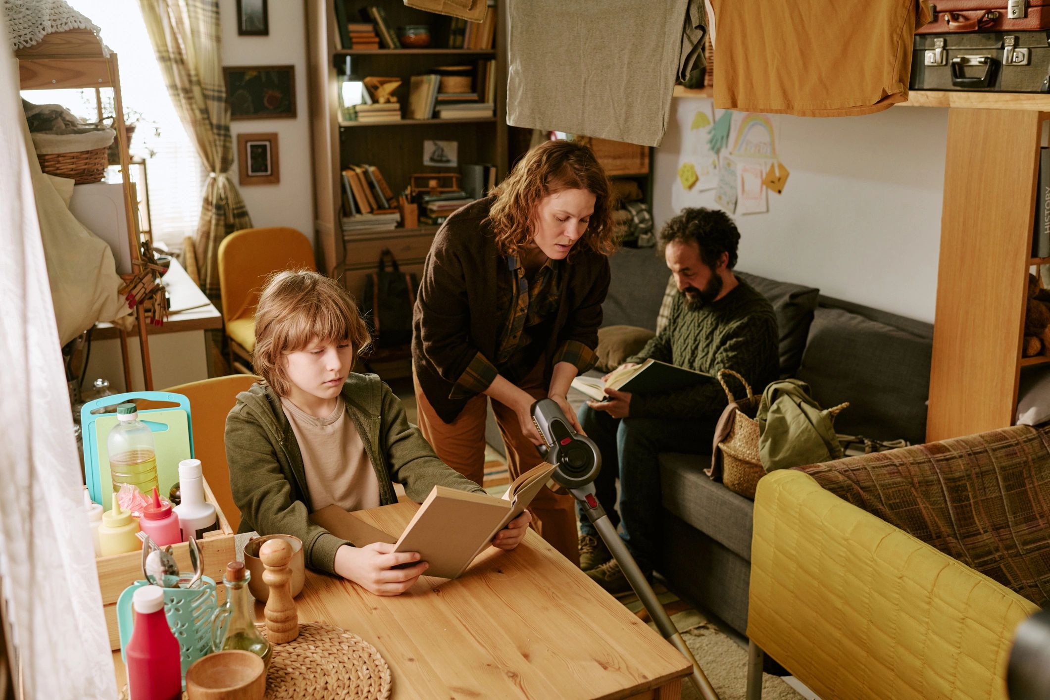 Family at home discussing future plans